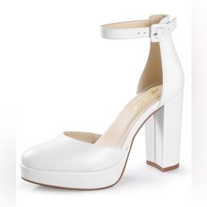 Ankis White Platform Block Heel Pumps – Size 8.5 Women
